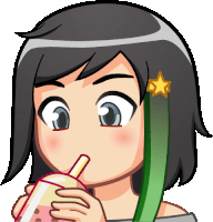 a cartoon girl drinking from a cup with a straw .