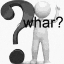 a 3d man is standing next to a question mark and asking what ?