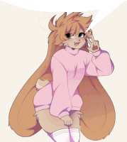 a drawing of a furry girl wearing a pink sweater