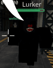 a black monster with red eyes and teeth in a video game called lurker .