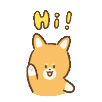 a cartoon dog says hi with a yellow circle above it