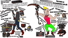 a cartoon of the godsquad tobber and the avg wd randy standing next to each other