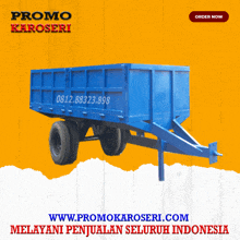 a blue trailer that says promo karoseri on the top