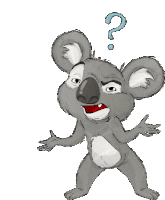 a cartoon koala bear with a question mark above his head