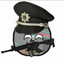 a ball with a hat and a gun on it .