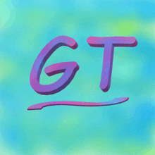 a blue and green background with the letter gt in purple