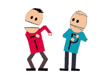 two stick figures are standing next to each other on a white background . one of the stick figures is wearing a red jacket .