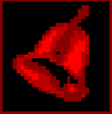 a pixel art of a red object on a black background