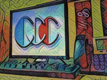 a painting of a computer with the word ccc on it