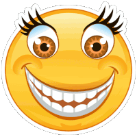 a cartoon smiley face with a large smile and lashes