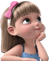 a cartoon girl with a pink bow in her hair is looking up