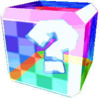 a colorful cube with a question mark inside of it