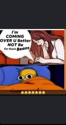 a cartoon of homer simpson laying in bed with a woman talking to him .