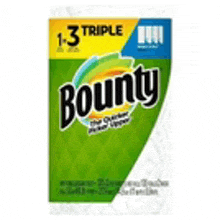 a package of bounty paper towels with three rolls of paper towels .