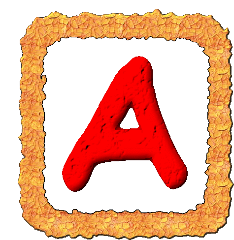 a red letter a is inside of a gold frame