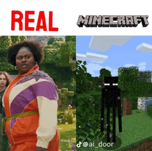 a picture of a woman next to a picture of minecraft