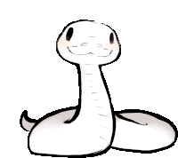 a black and white drawing of a snake with a smiley face