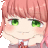 a close up of a pink haired anime girl with green eyes .