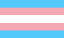 a transgender flag with a blue , pink , and white stripe on a blue background .