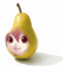 a pear with a girl 's face on it