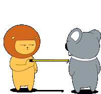 a cartoon of a lion and a koala holding a tape measure