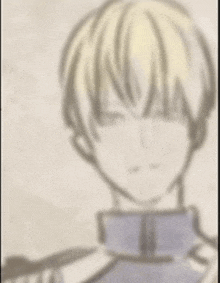 a blurry drawing of a young man with blonde hair and a blue jacket .