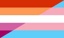 a lesbian flag with red , orange , pink , and blue stripes on a white background .