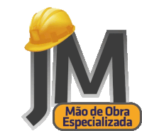 a logo for jm mano de obra especializada with a yellow hard hat