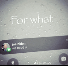 a phone screen shows a message from joe biden saying we need u