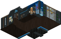 an isometric drawing of a room with a blue sign that says ' a ' on it