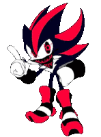 shadow the hedgehog from sonic the hedgehog is a cartoon character with red eyes and teeth .