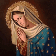 a painting of a woman wearing a veil and holding a rosary