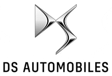 the logo for ds automobiles is a triangle with two arrows pointing in opposite directions on a white background .