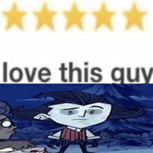 a picture of a cartoon character with the words " love this guy " above him