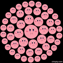 a bunch of pink circles with faces on them and the website chirpty.com at the bottom