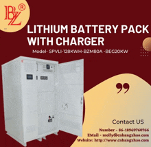 an ad for a lithium battery pack with a charger