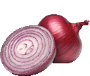 a red onion is cut in half and sitting on a white surface .