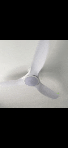 a white ceiling fan is hanging from the ceiling in a room .