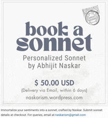 a poster that says book a sonnet on it