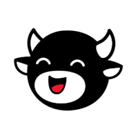 a cartoon illustration of a cow 's head with horns and a red tongue .