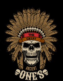 a skull wearing a native american headdress with the words the crypt ancient bones