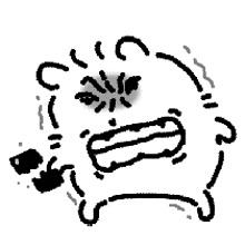 a black and white drawing of a cartoon character with a very angry expression on his face .