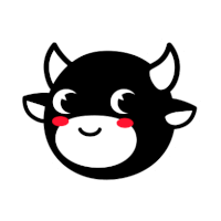 a cartoon illustration of a cow 's head with horns and red cheeks .