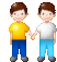 two boys are holding hands in a cartoon illustration .