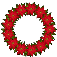 a wreath of red flowers and green leaves with a white background