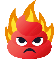 a cartoon illustration of a red poop with flames coming out of it 's head