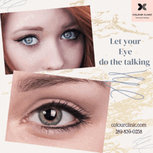 an advertisement for colour clinic shows a woman 's eye