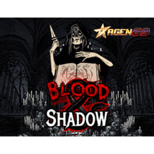 a poster for blood shadow shows a skeleton holding a knife