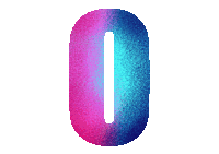 a pink and blue number 0 with a white outline on a white background