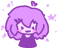 a pixel art drawing of a girl with purple hair and a heart in her hair .